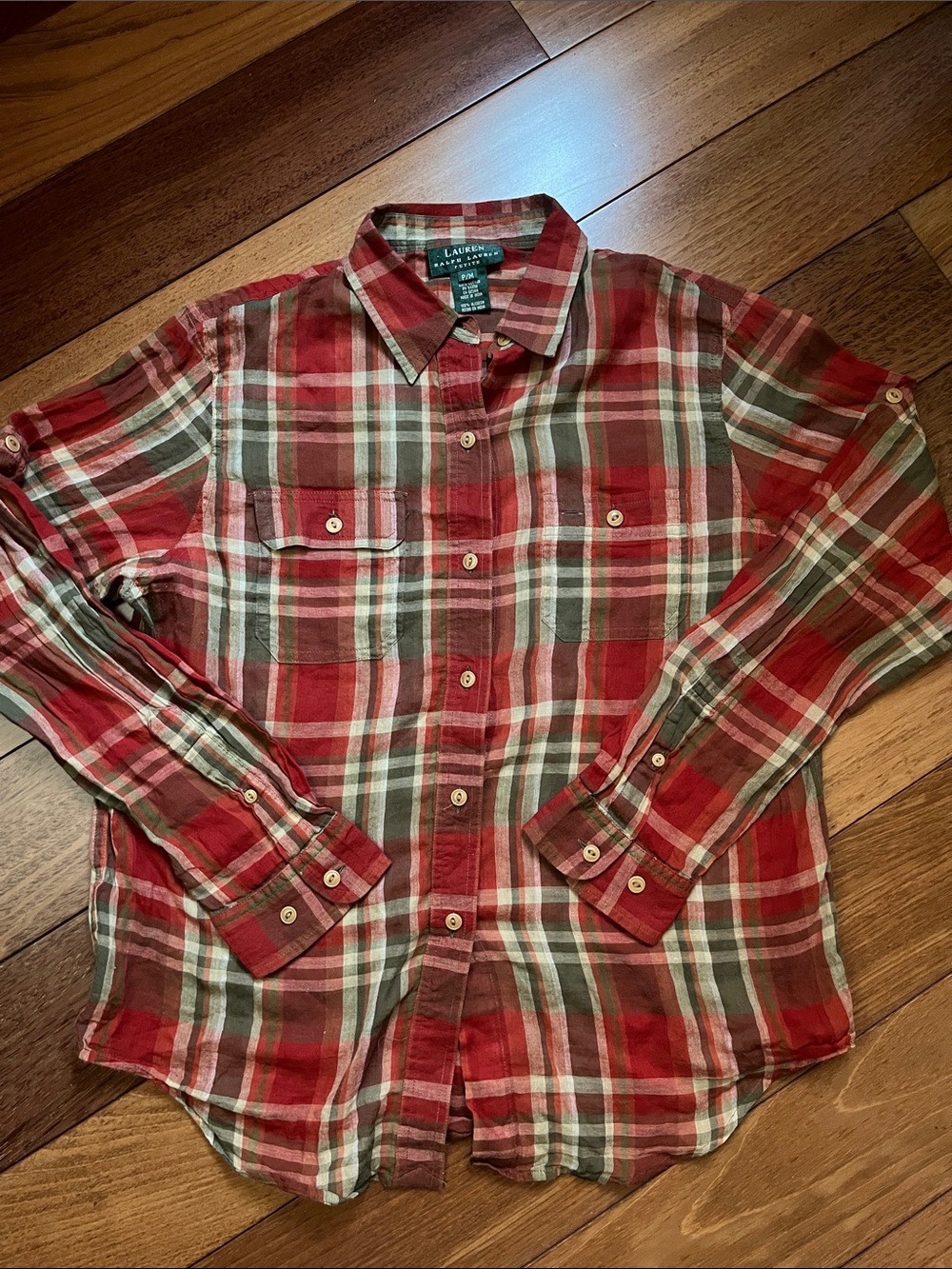 EUC Ralph Lauren Sheer Plaid Button Down Shirt